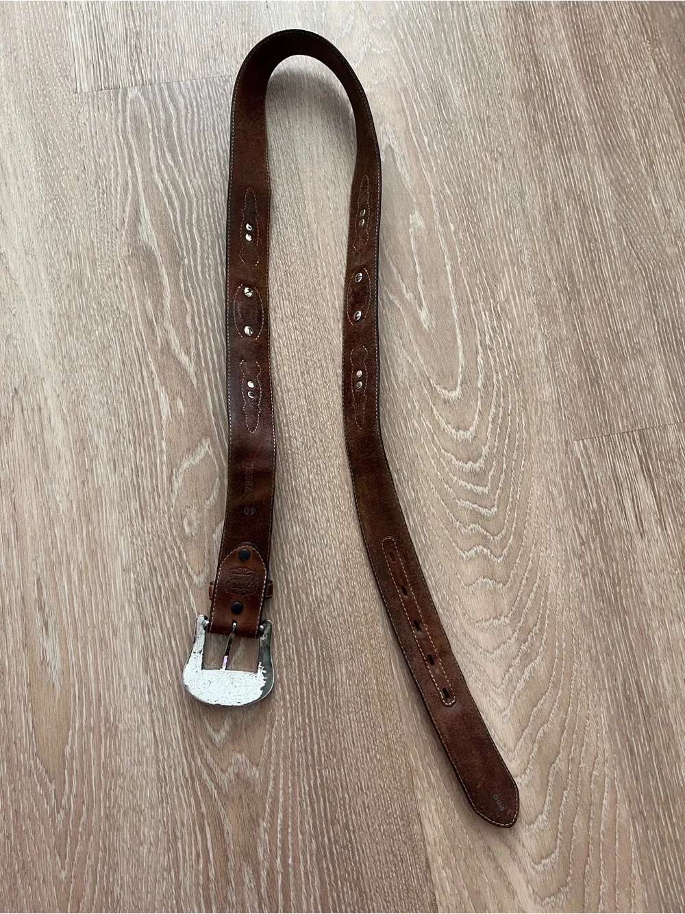 Tony Lama Brown Leather Western-Style Belt with Silver Conchos